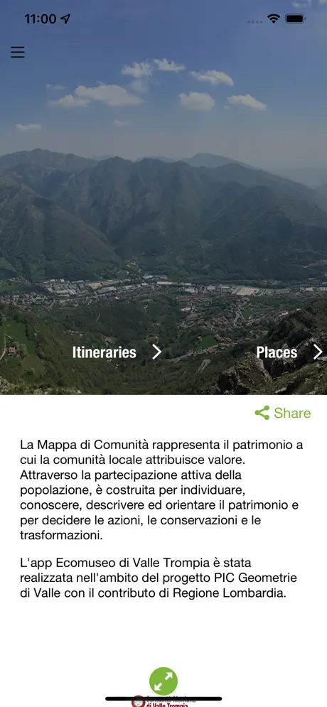App Ecomuseo di Valle Trompia, homepage